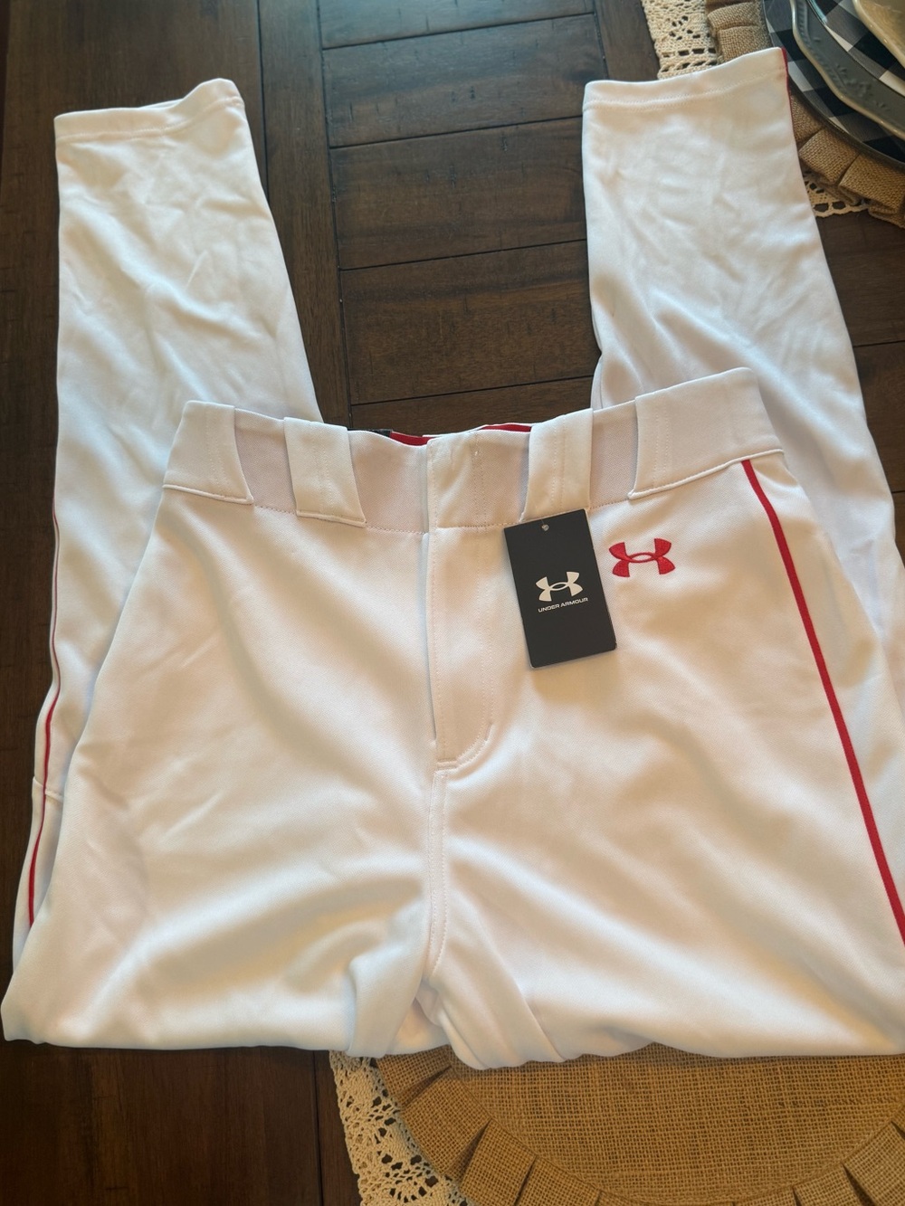 Under Armour White Baseball Pants with Red Logo Trim